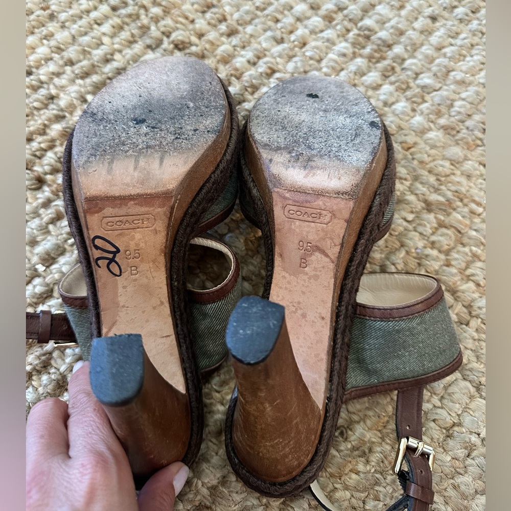 Coach Daria Platform Sandals Heels Olive Green 9.5 - Picture 6 of 7